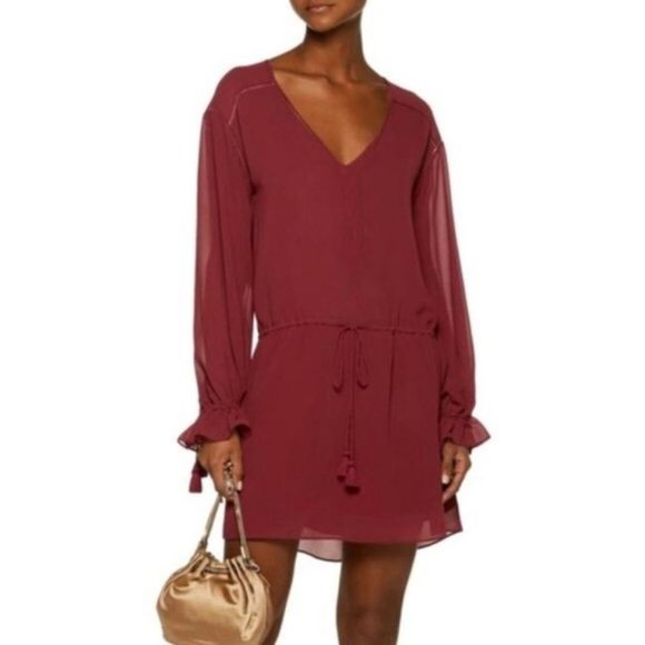 Cute Haute Hippie Merlot Boho Georgette Mini Dress - Wear with heels or leggings - Picture 1 of 13